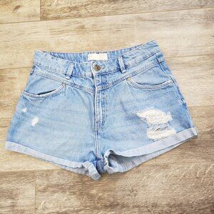 Zara TRF Vintage Collection Jean Shorts Distressed High Rise Cuffed Baby Blue 2